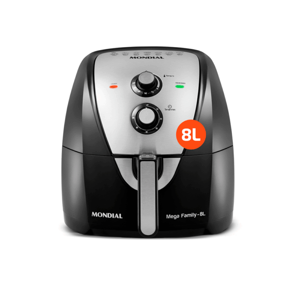 Fritadeira Air Fryer Mondial sem Óleo, Air Fryer, 8L com Timer - AFN-80-BI Preto/ Inox 127V