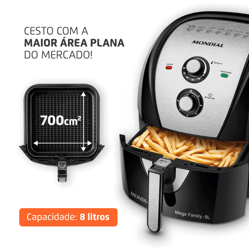 Fritadeira Air Fryer Mondial sem Óleo, Air Fryer, 8L com Timer - AFN-80-BI Preto/ Inox 127V - Image 3