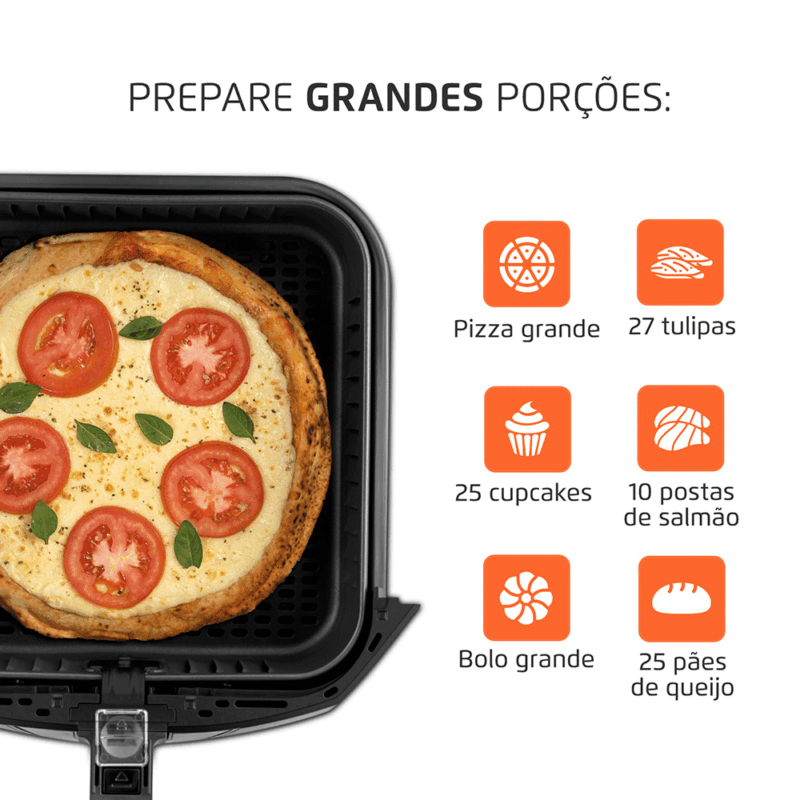 Fritadeira Air Fryer Mondial sem Óleo, Air Fryer, 8L com Timer - AFN-80-BI Preto/ Inox 127V - Image 4