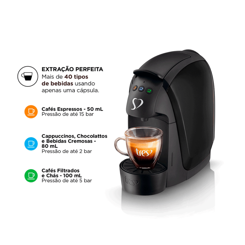 Cafeteira Espresso Três Corações Luna, Multibebidas, Automática, Preta, 1200W 220V - Image 4