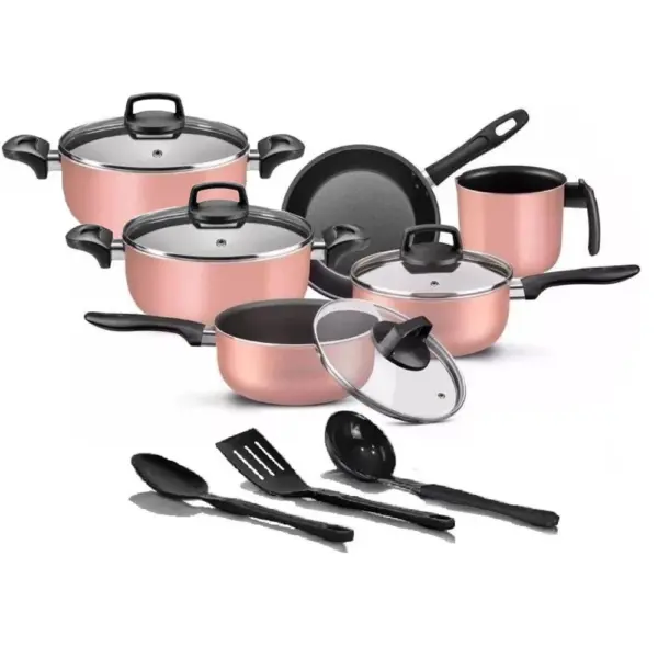 Conjunto de panelas teflon 06 pç antiaderente rose champanhe